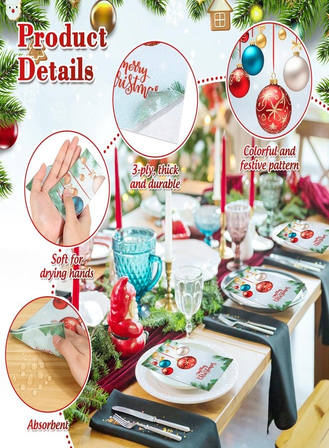 Jollidecor 170 Christmas Paper Napkins, 3-ply Disposable Christmas Napkins Hanging Balls Decorative Elegant Guest Hand Towels for Dinning Table Bathroom Kitchen Cocktail Party Decor - Image 4